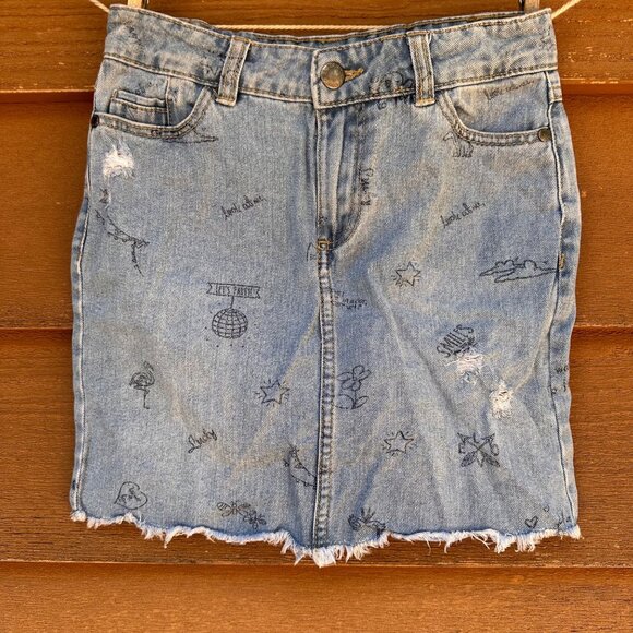 Dip Denim Adjustable Waist Skirt M (8-10) Girls Blue With Printed Graphics & Dis - Picture 1 of 14